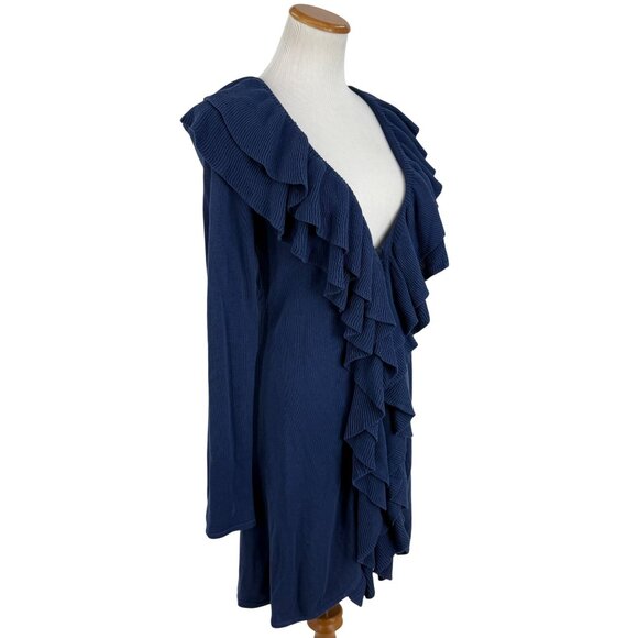 Vintage Y2K I.N.C Blue Ruffled Silk Cotton Cardigan | Coquette Minimalist Boho M - Picture 5 of 14